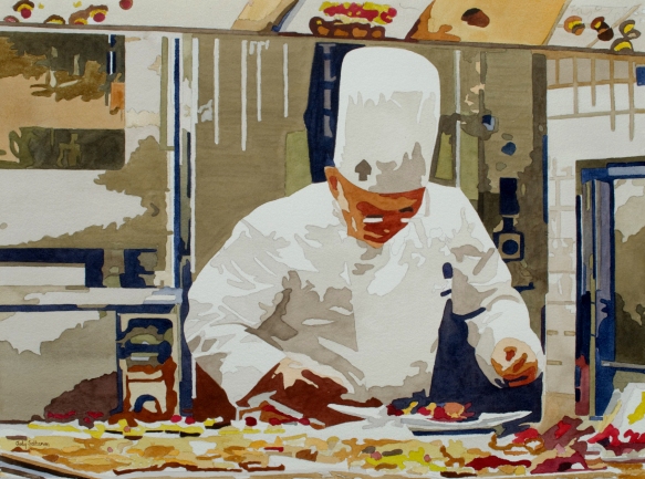 What's Cooking  Watercolour,Framed 38"x 28"